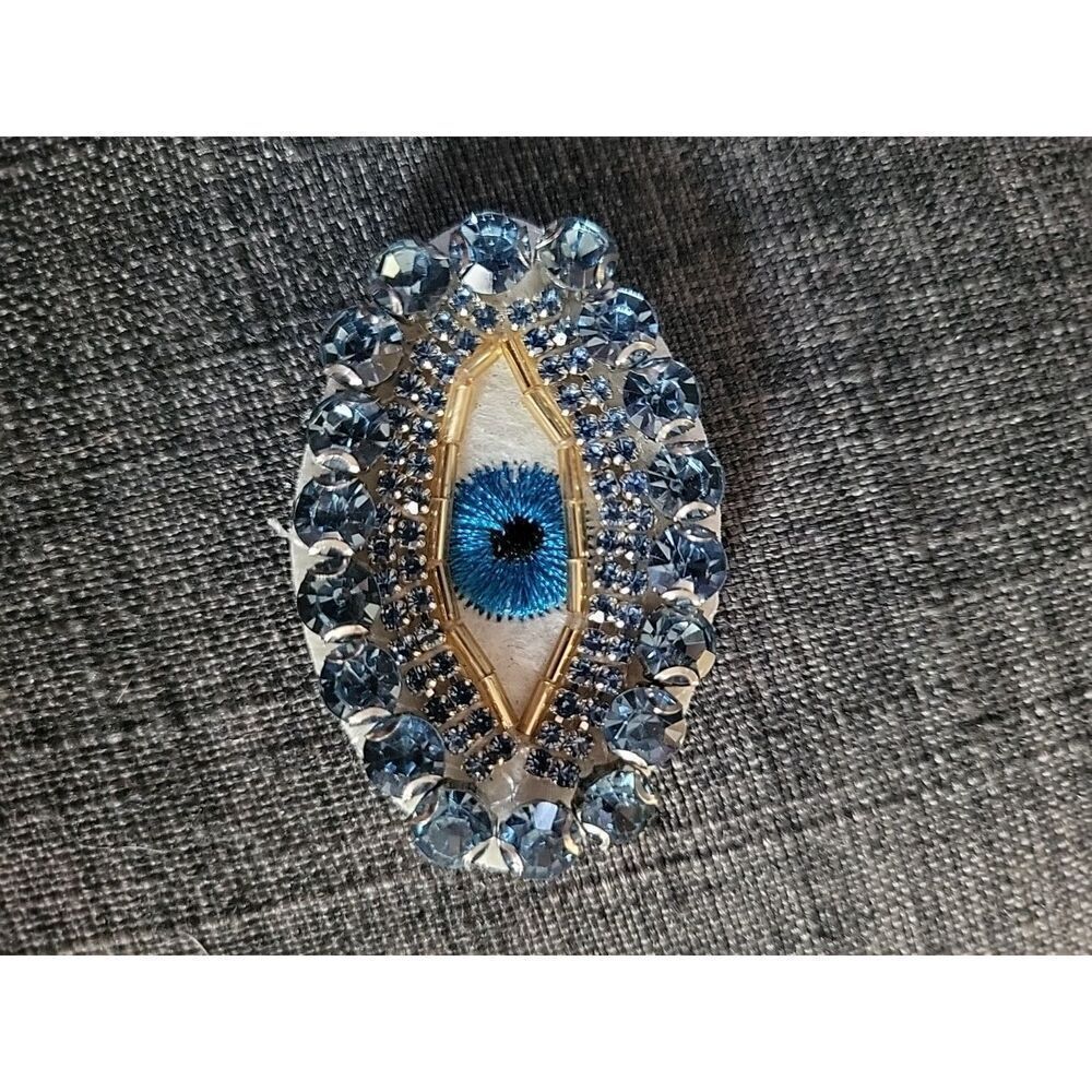 Beaded Rhinestone Eyeball Applique 2"x 1.5" Sew On